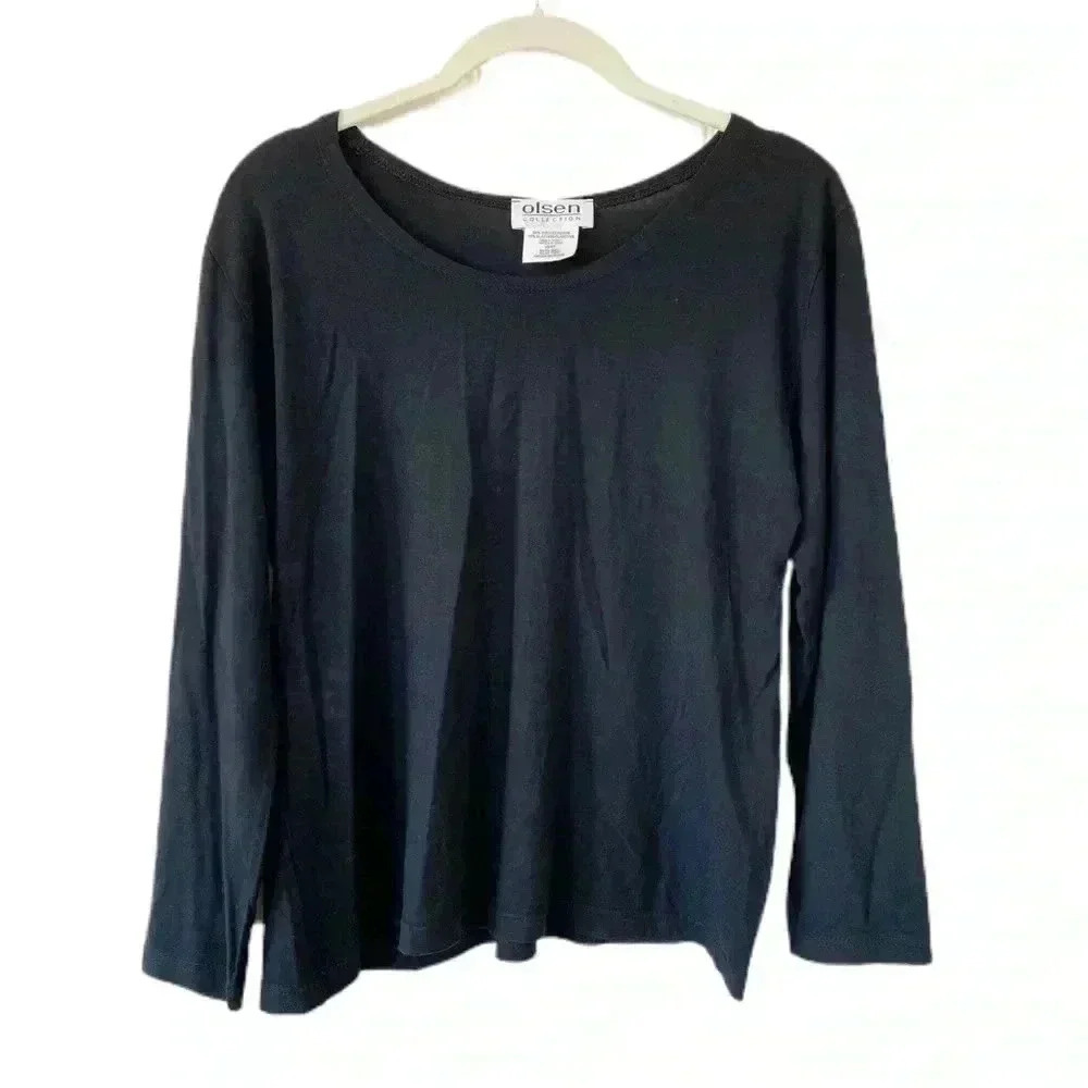 Olsen Black Top Long Sleeves Stretch Casual Roundneck Long Sleeves Casual